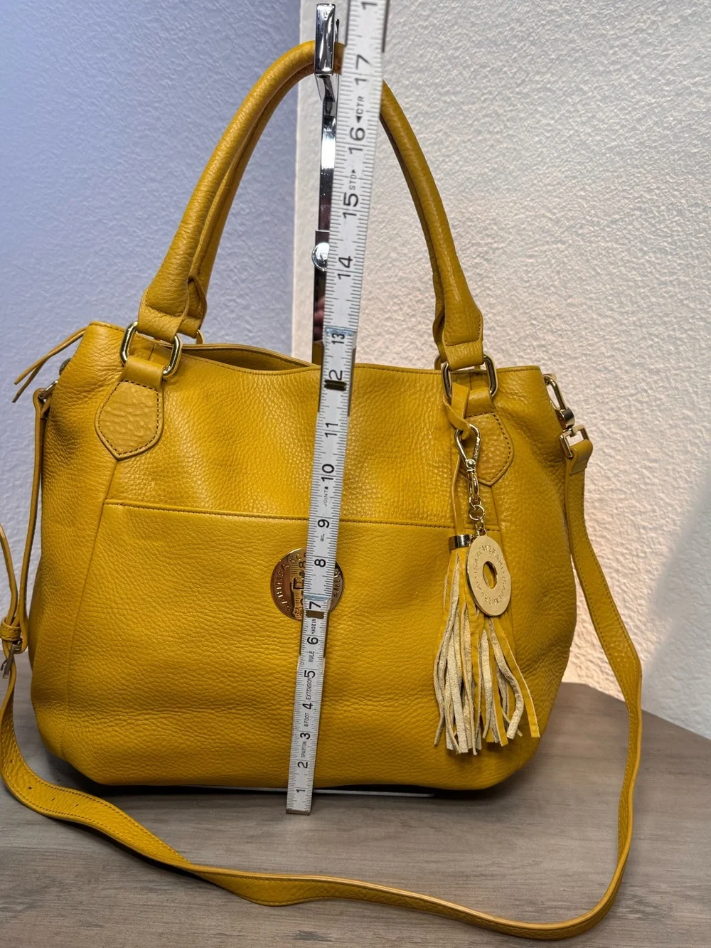 Isaac Mizrahi Leather Satchel Dijon Yellow Boho Crossbody Shoulder Bag